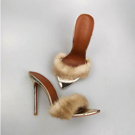 Real Mink Fur 12cm Women High Heels